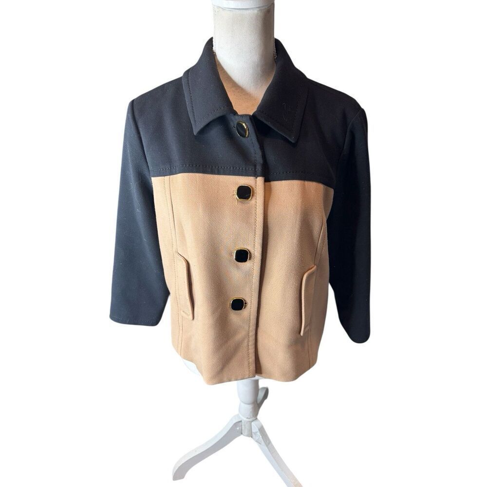 Banana Republic Black Tan Color Block A-Line Jacket Blazer Button Front Size PL